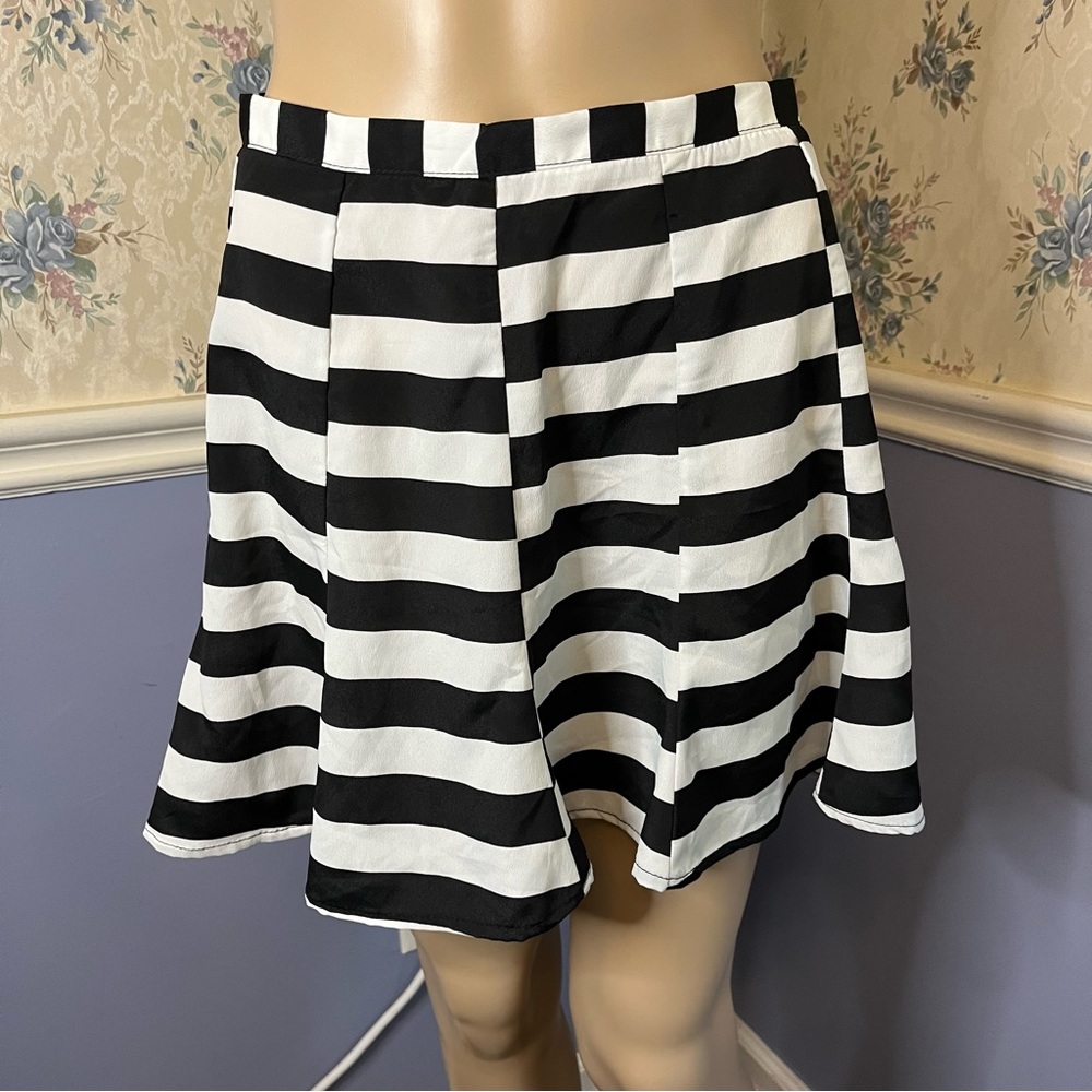 Show Me Your Mumu Black & White Striped Skater Skirt, Size M, NWT